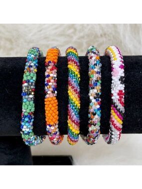 HAND CRAFTED in Nepal Beaded Bracelets (set of 5) #1011
